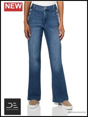 Super Stretch Flared Jean Mid Rise Button Fly Cotton Blend
